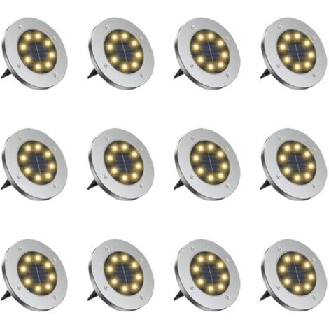 Pack de 12 luces solares, plástico/acero inoxidable, LED, IP65, color plata