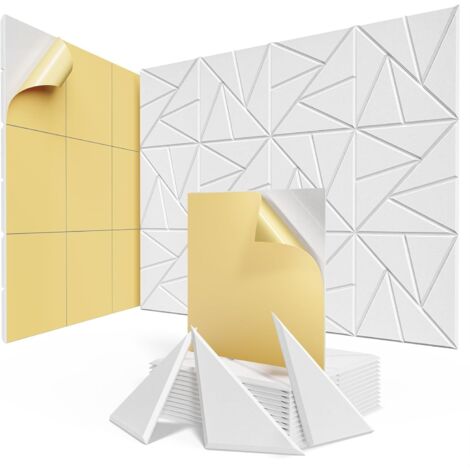 Pack de 12 Paneles Acústicos Autoadhesivos 30x30cm - Diseño de Líneas Geométricas - Aislamiento Acústico Ignífugo B1 para Sala de Juegos, Oficina y Estudio - Blanco