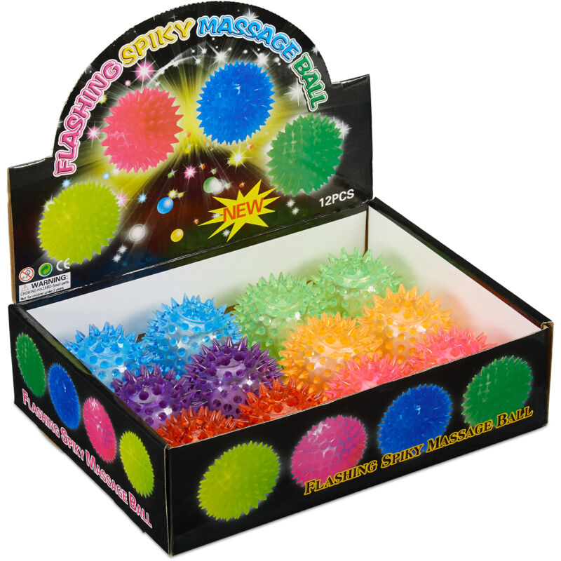 

Pack de 12 Pelotas Masaje con Luz Led, Goma, Varios Colores, 6,5 cm