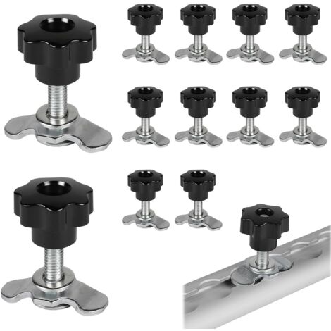 Pack de 12 raccords à vis pour Rail d'arrimage Rail Compagnie aérienne, Embout M8x60 500daN avec vis poignée étoile