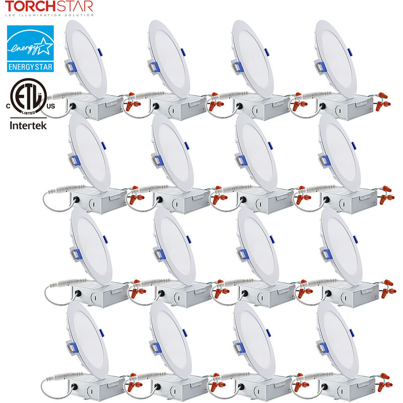 

Abcrital - Pack de 16 downlights empotrables ultradelgados de 12W 6 con caja de conexiones, downlight regulable, blanco cálido 3000K