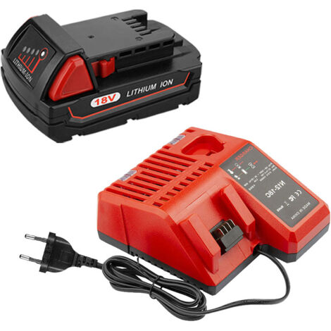 (pack de 2) 18V 3000mAh Batterie pour Milwaukee 48-11-1828 48-11-1840 C18B M18BX Li18(OEM) M18B4 M18 XC mit Milwaukee Chargeur m18 48-59-1812 48-59-1807 48-59-1806 48-59-1840 2710-20