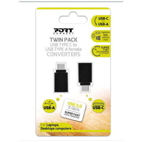 Pack de 2 adaptadores USB Tipo C a USB Tipo A Puerto Negro