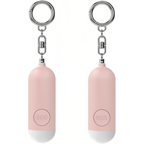 Pack de 2 alarmas personales de 130 dB según recargables, aviso de batería débil, alarma de seguridad ruidosa con luz de emergencia LED, llavero para mujeres, niños, personas mayores