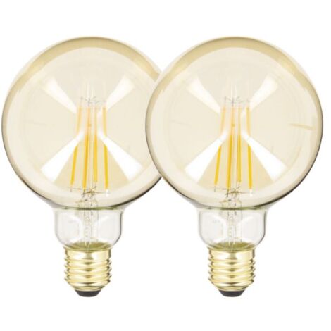 Pack de 2 Ampoules à filament LED Vintage B95, Ambrées, culot E27, 806 Lumens, Blanc chaud