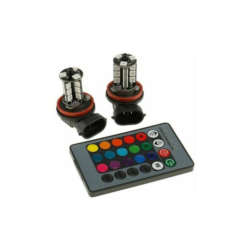 Pack de 2 ampoules antibrouillard rgb H8 / H11 feux antibrouillard led rgb multicolores ampoules de conduite télécommande H8 / H11 lampe de