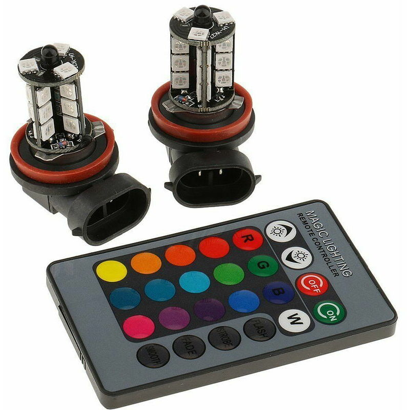 Pack De 2 Ampoules Antibrouillard Rgb H8 / H11 Feux Antibrouillard Led Rgb Multicolores Ampoules De Conduite Télécommande H8 / H11 Lampe De