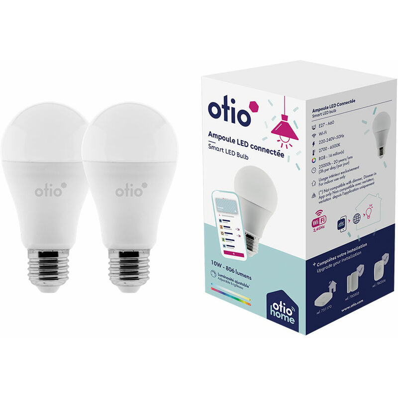 Otio - Pack de 2 ampoules connectées wifi led E27 rgb Home - Blanc