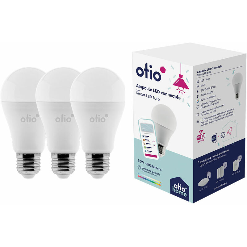 Otio - Pack de 3 ampoules connectées wifi led E27 rgb Home - Blanc