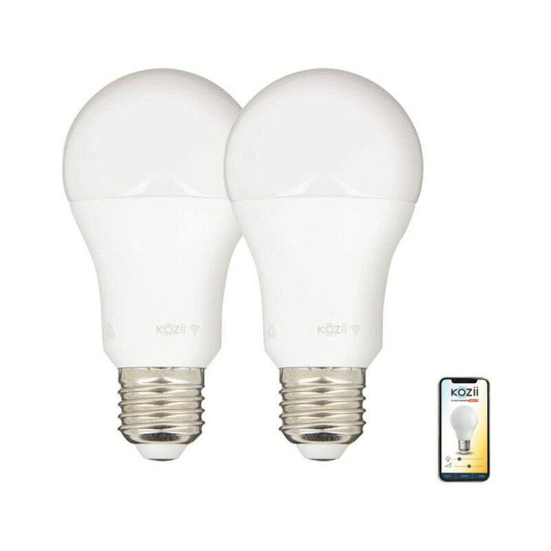 Pack de 2 Ampoules led connectées Kozii clairage multi-blancs, E27 A60 Opaque 9W cons. Variation de luminosité