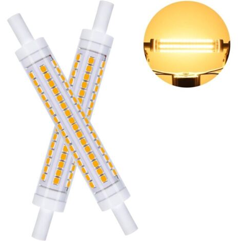 pack de 2  Ampoules LED R7S 118mm, Ampoule LED 10W Remplace 100W Halogène, AC230V Blanc Chaud 2700K,1100LM, Non Gradable, Angle de Faisceau 360°,pour Couloir/Plafonnier/Lampe de Sol