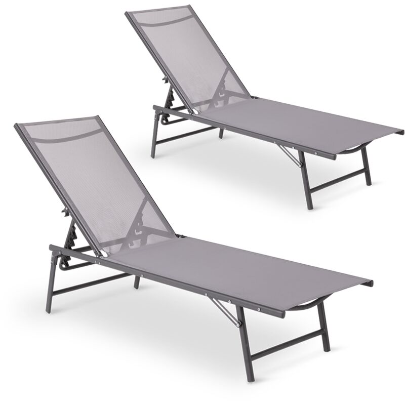 Pack de 2 bains de soleil pour jardin ou piscine, acier renforcé, design léger, coloris gris, Dana Dark Grey