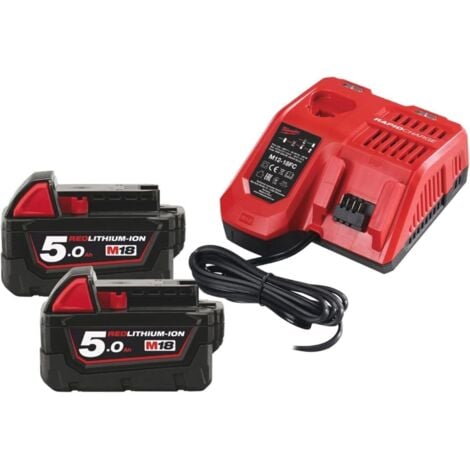 Pack de 2 baterías M18 B5 de 18 V y 5 Ah y cargador rápido M12-18 FC - MILWAUKEE M18 NRG-502