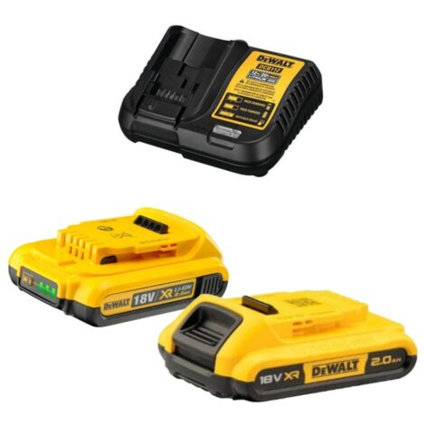 Pack de 2 batteries 18V 2.0Ah Li-Ion avec chargeur DCB112 – Autonomie 33% supérieure – Compatible outils DEWALT XR 18V