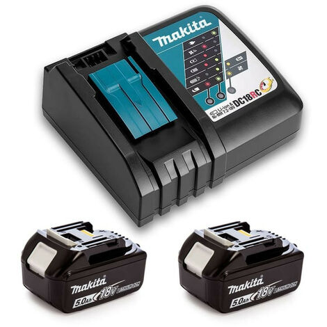 Pack de 2 batteries 18V 5Ah Li-Ion avec chargeur DC18RC – Idéal pour outils MAKITA – Performance accrue pour usage intensif