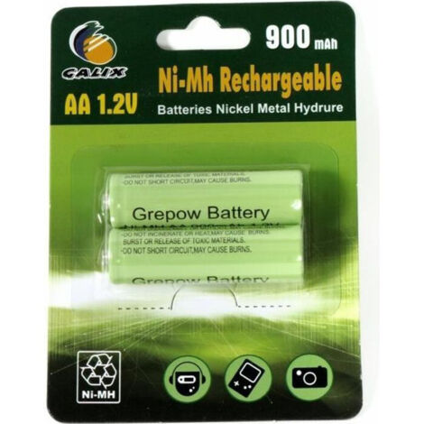 Pack de 2 batteries rechargeables AA NiMh 1,2V 900mAh