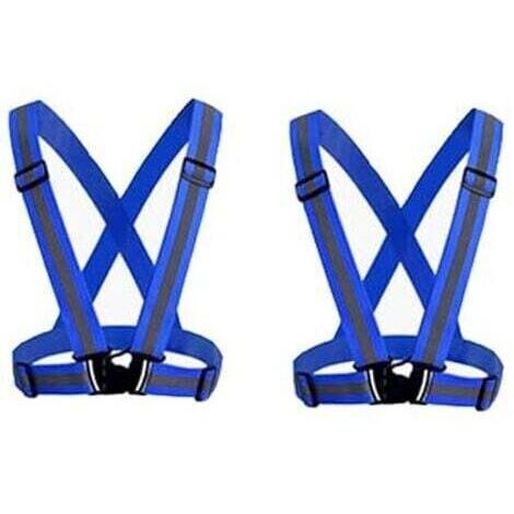 Pack de 2 (Bleu)Gilet de sécurité réfléchissant pour adultes / enfants, veste de gilet de travail réglable haute visibilité, équipement de sport haute visibilité pour le jogging