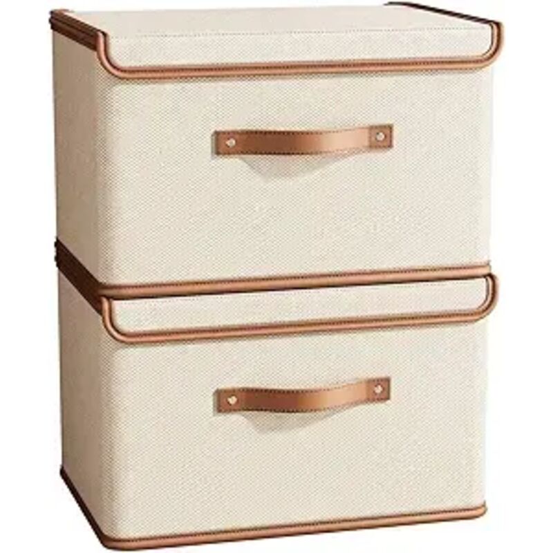 Pack de 2 boîtes de rangement avec couvercle, pliable armoire Manager Container, boîte de rangement en tissu avec poignée, boîte de rangement