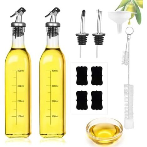 Pack De 2 Bouteilles En Verre 500 Ml Avec Bec Verseur, Bouteille Huile, Distributeur, Entonnoir Transparent, Adaptées Pour Cuisine, Grill, Cuisine - ML (Verre)