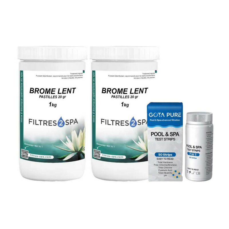 Gota Pure - Pack de 2 Brome spa 1KG pastilles 20gr et bandelettes 7en 1 offertes