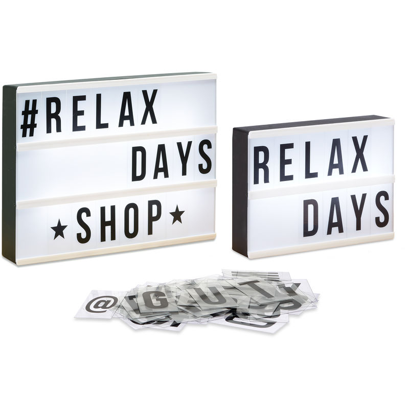 

Relaxdays - Pack de 2 Cajas de Luz Led con Letras, Símbolos y Cifras, Plástico, Blanco y Negro