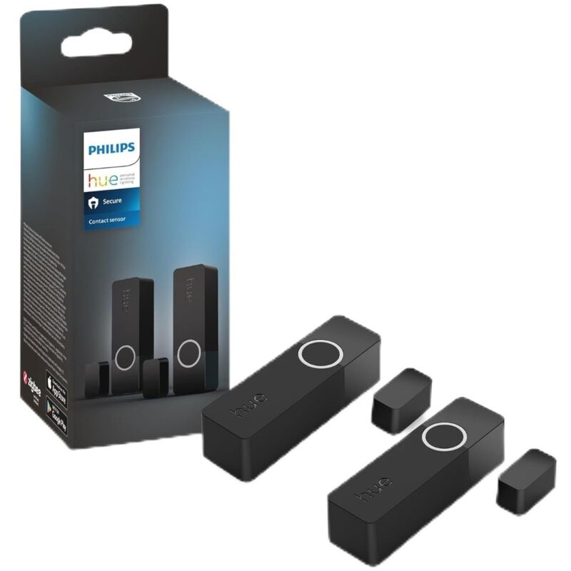 Philips Hue - Secure, lot de 2 capteurs de contact pour porte ou fenêtre, installation facile, contrôle depuis l'application Hue, Noir