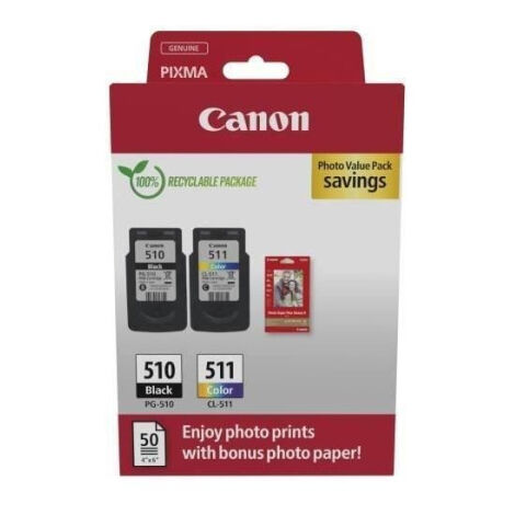 Pack de 2 cartouches d'encre + pack papiers photo - CANON - PG-510 Noir + CL-511 Couleur