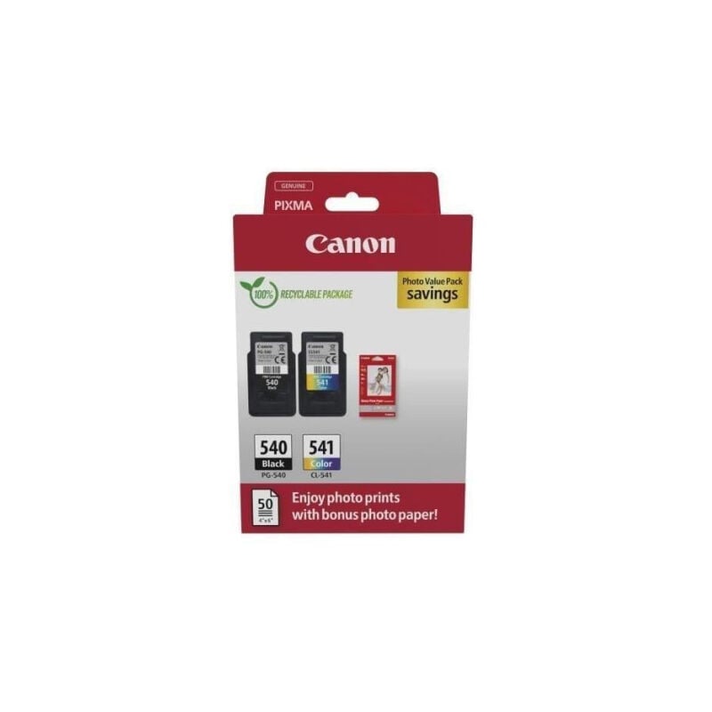 Pack de 2 cartouches d'encre + pack papiers photo - CANON - PG-540 Noir + CL-541 Couleur