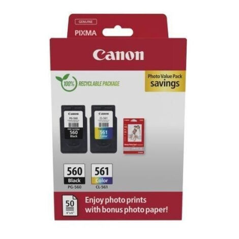 Pack de 2 cartouches d'encre + pack papiers photo - CANON - PG-560 Noir + CL-561 Couleur