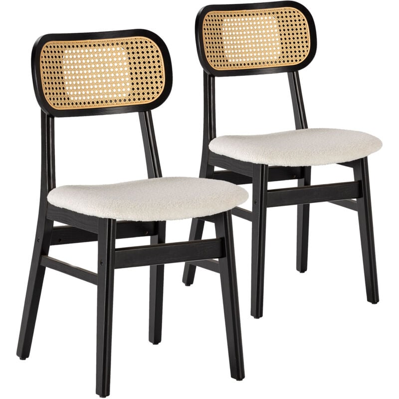 Pack de 2 chaises Boira Noire avec Imitation tissu mouton et rotin synthétique