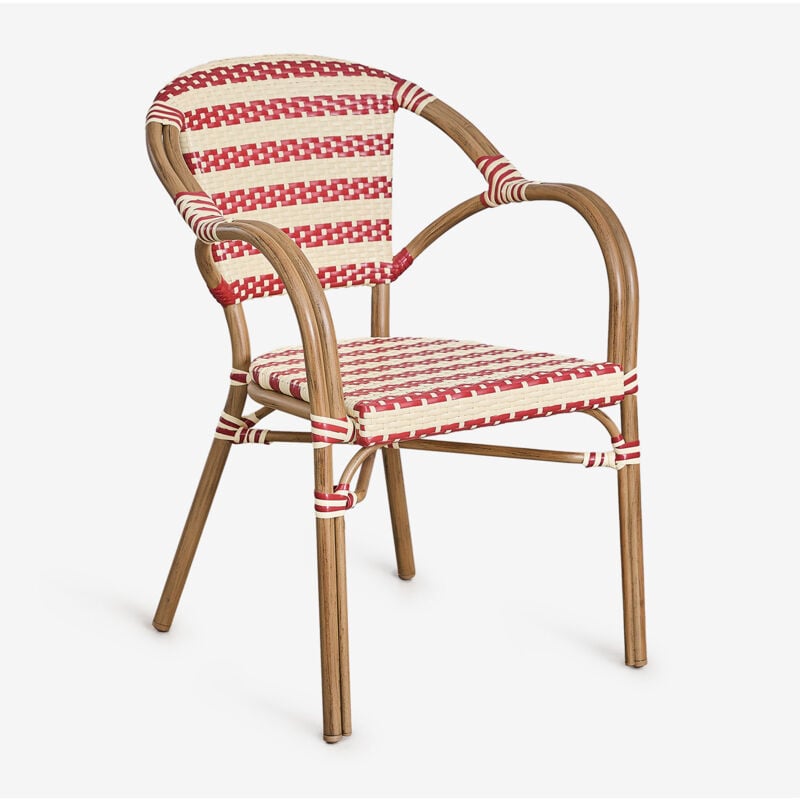 Pack de 2 chaises de jardin empilables avec accoudoirs en rotin synthétique et aluminium Solange Bistro Sklum Beige Crème - Rouge Bordeaux