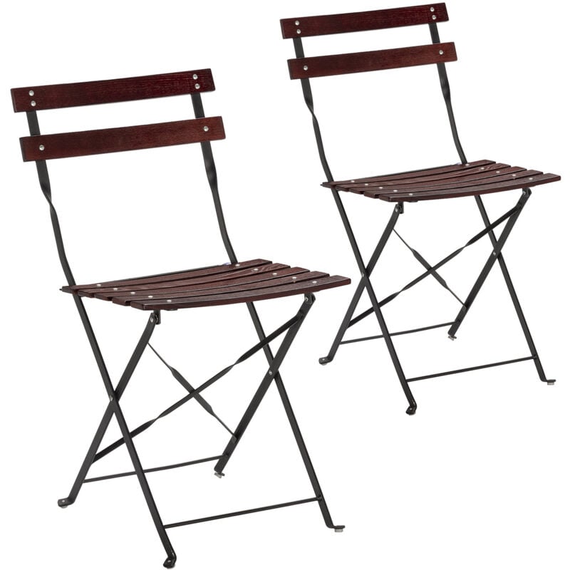 Vs Venta-stock - Pack de 2 chaises de jardin pliantes Agata en bois et métal noir