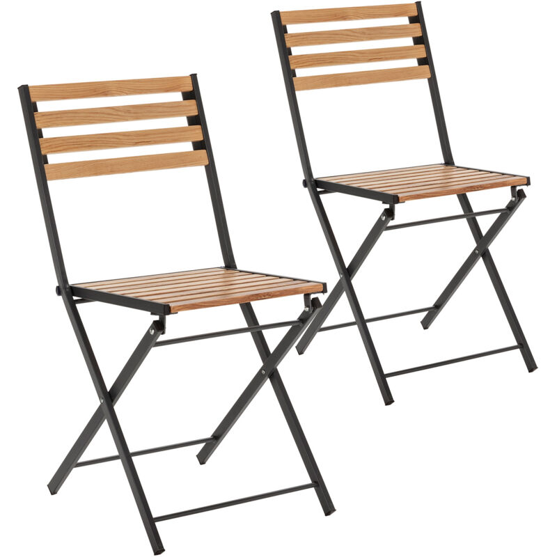 Vs Venta-stock - Pack de 2 chaises de jardin pliantes Ambar en bois et métal noir