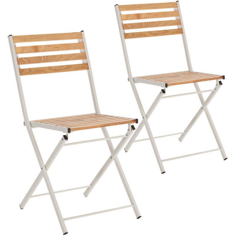 Vs Venta-stock - Pack de 2 chaises de jardin pliantes Ambar en bois et métal blanc