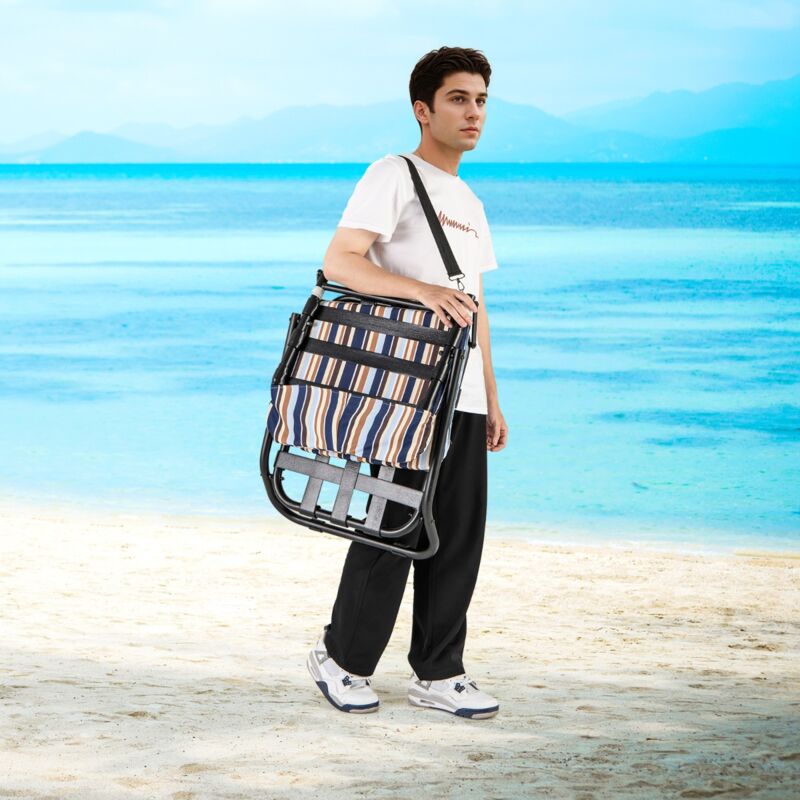 Maisonchic - Pack de 2 Chaises de Plage Basses Pliantes Chaises de Camping Légères et Portables avec Coussin Coton à Séchage Rapide 135 kg Bleu