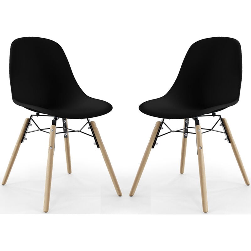Privatefloor - Chaise de Salle à Manger - Design Scandinave - Pieds en Bois - Lot de 2 - Skögur Noir