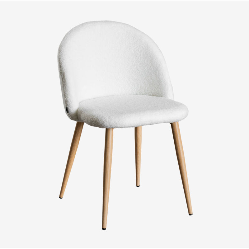 Sklum - Pack de 2 chaises de salle à manger en Borreguito Kana Blanc Ivoire Bois Naturel