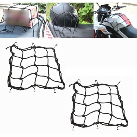Pack de 2 correas tensoras elásticas con ganchos, red de transporte de accesorios de moto para motos y bicicletas, color negro 30 x 30 cm