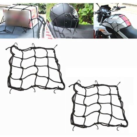 Pack de 2 correas tensoras elásticas con ganchos, red de transporte de accesorios de moto para motos y bicicletas, color negro 30 x 30 cm