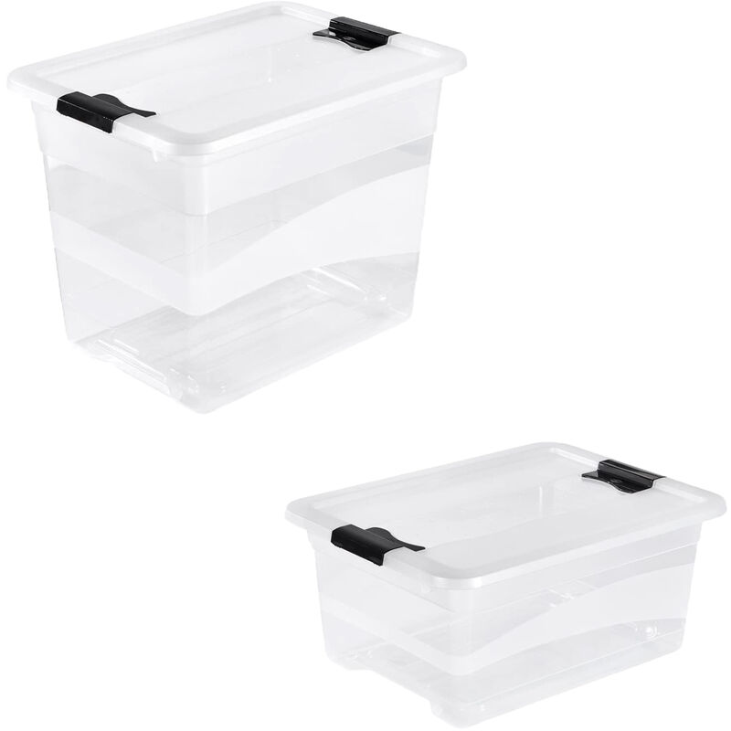 

Keeeper - Pack de 2 cubos de almacenaje 12/24 litros con tapa Cornella de plastico transparente