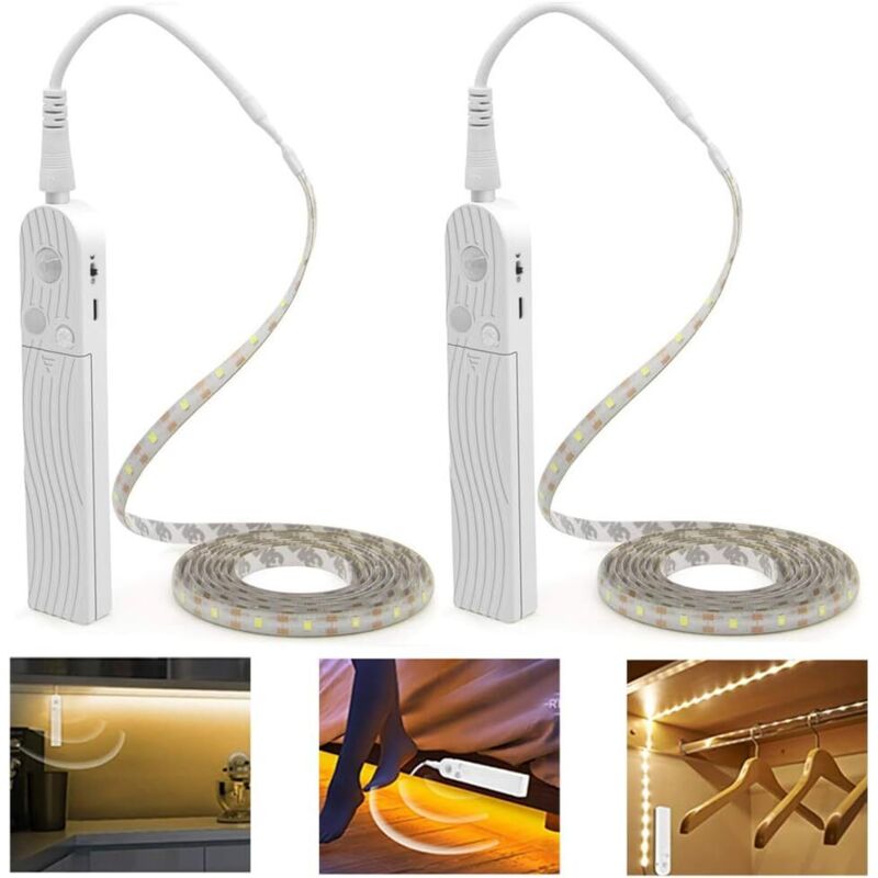 Pack de 2 Detectores de Sensor de Movimiento LED, PDGROW Lámpara de Armario Impermeable, Luz Nocturna de 300 cm, Detector de Tira LED, 6000 K para