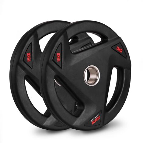 Pack de 2 disques olympiques de 15kg KITDISK-1500 pour la musculation, cross training et musculation, diamètre intérieur 51 mm, acier et caoutchouc - FITFIU Fitness