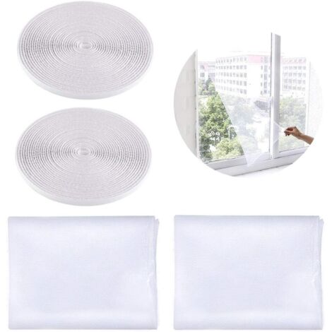 Pack de 2 fenêtres anti-insectes avec 2 bandes velcro autocollantes - fenêtres moustiquaires - moustiquaires (1,3 x 1,5 m, blanc),