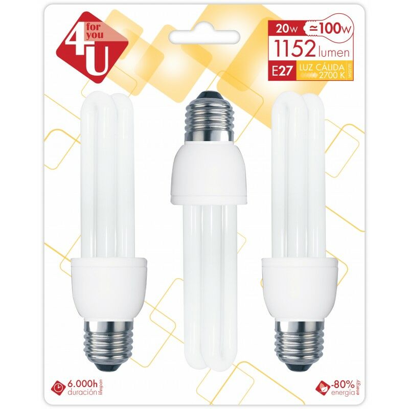 

Pack de 2 - Garza 4U Lighting - Blister de 3 Bombillas Fluorescente Espiral 20W E27 1152 L