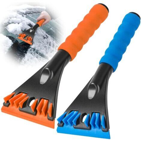 Pack de 2 Grattoirs à Glace pour Voiture - Bleu et Orange - Poignée Ergonomique, Lame Large et Sécurisée - Dégivreur et Gratte Vitre Efficace - Accessoire Auto Hiver Essentiel