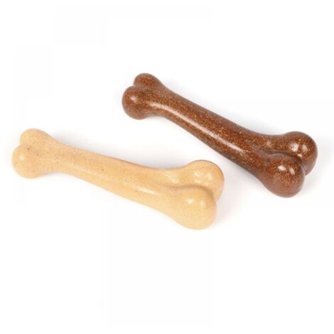Pack de 2 juguetes para perros de color amarillo-marrón, huesos masticables para perros de 15 cm, adecuados para perros grandes y medianos, cuidado dental, limpieza de dientes