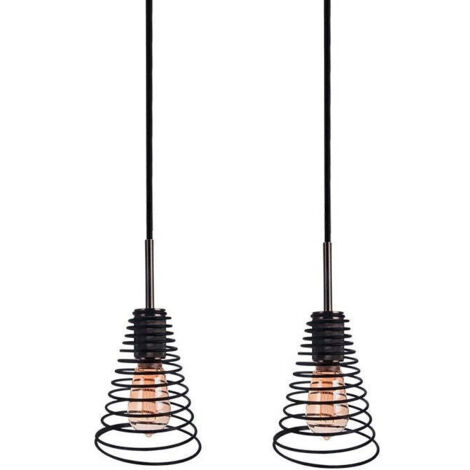 Pack de 2 Lámparas Colgantes Tulipas Cono de Metal Negro