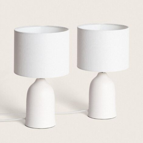 Pack de 2 Lámparas de Mesa Cerámica y Tela Barva Blanco