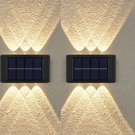 Pack de 2 Lampe solaire pour clôture, applique solaire étanche pour terrasse, escalier, patio, jardin et porche, lumière blanc chaud 3000K