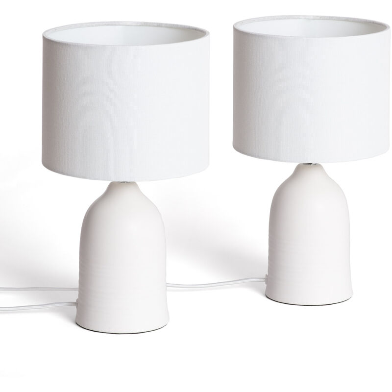 Pack de 2 Lampes à Poser Céramique et Tissu Barva Blanc